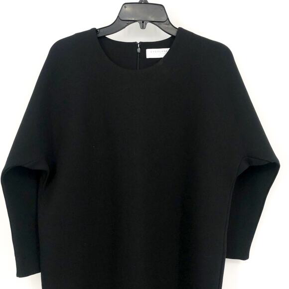 EVERLANE Scuba Tunic Dress Medium Black Thick Knit Relaxed Fit 3/4 Sleeve NWOT - Picture 3 of 7